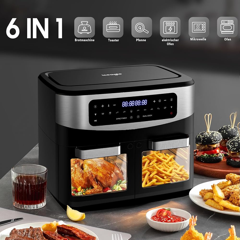 Iceagle Air Fryer 12L double tiroir, 2600W, noir