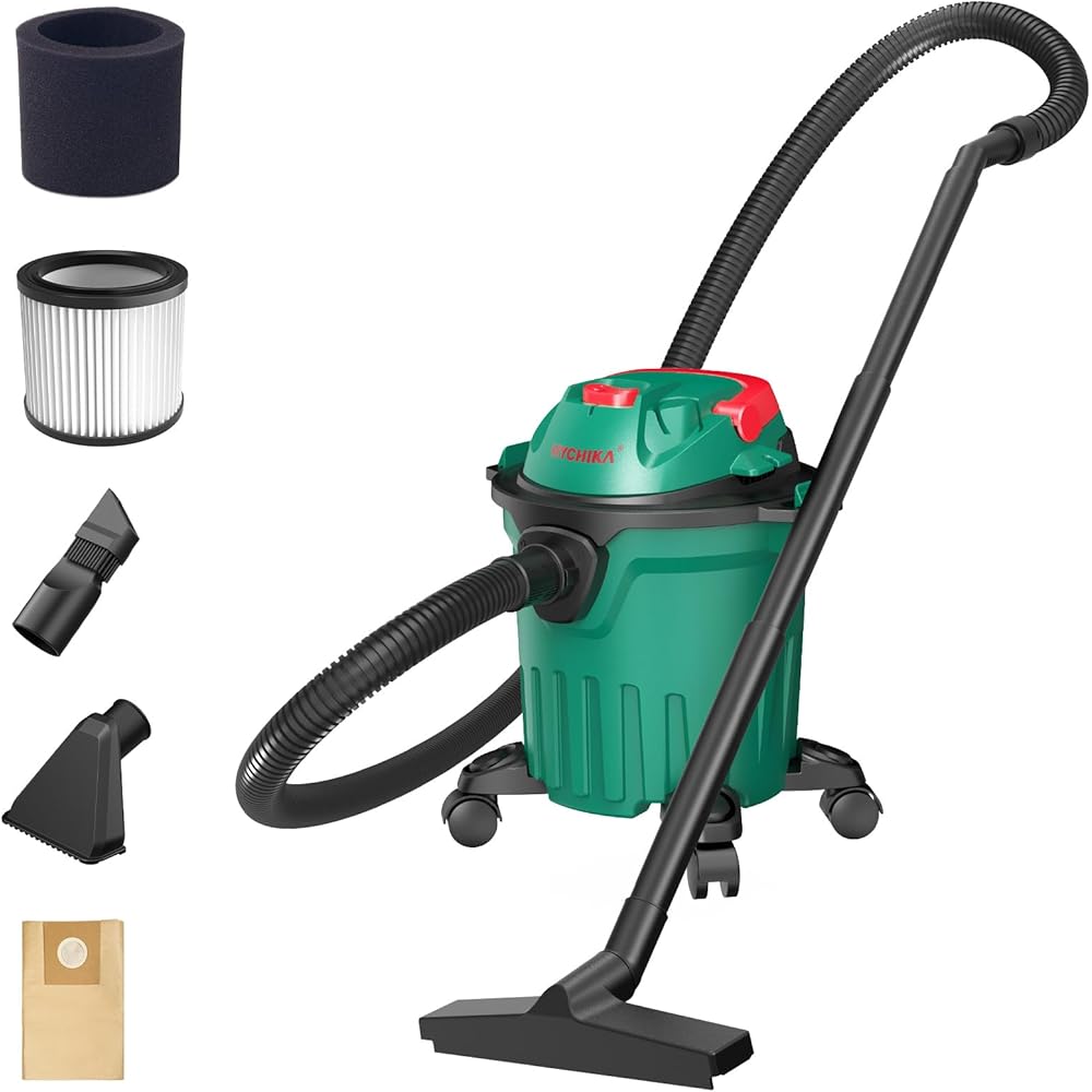 HYCHIKA 1000 W Aspirateur Eau Et Poussières, 3 en 1 Injecteur/Extracteur, Cuve : 12 l, Fonction de Nettoyage du Filtre, Fonction de Soufflage, Convient pour Les Petits nettoyages : Cuisine et Maison