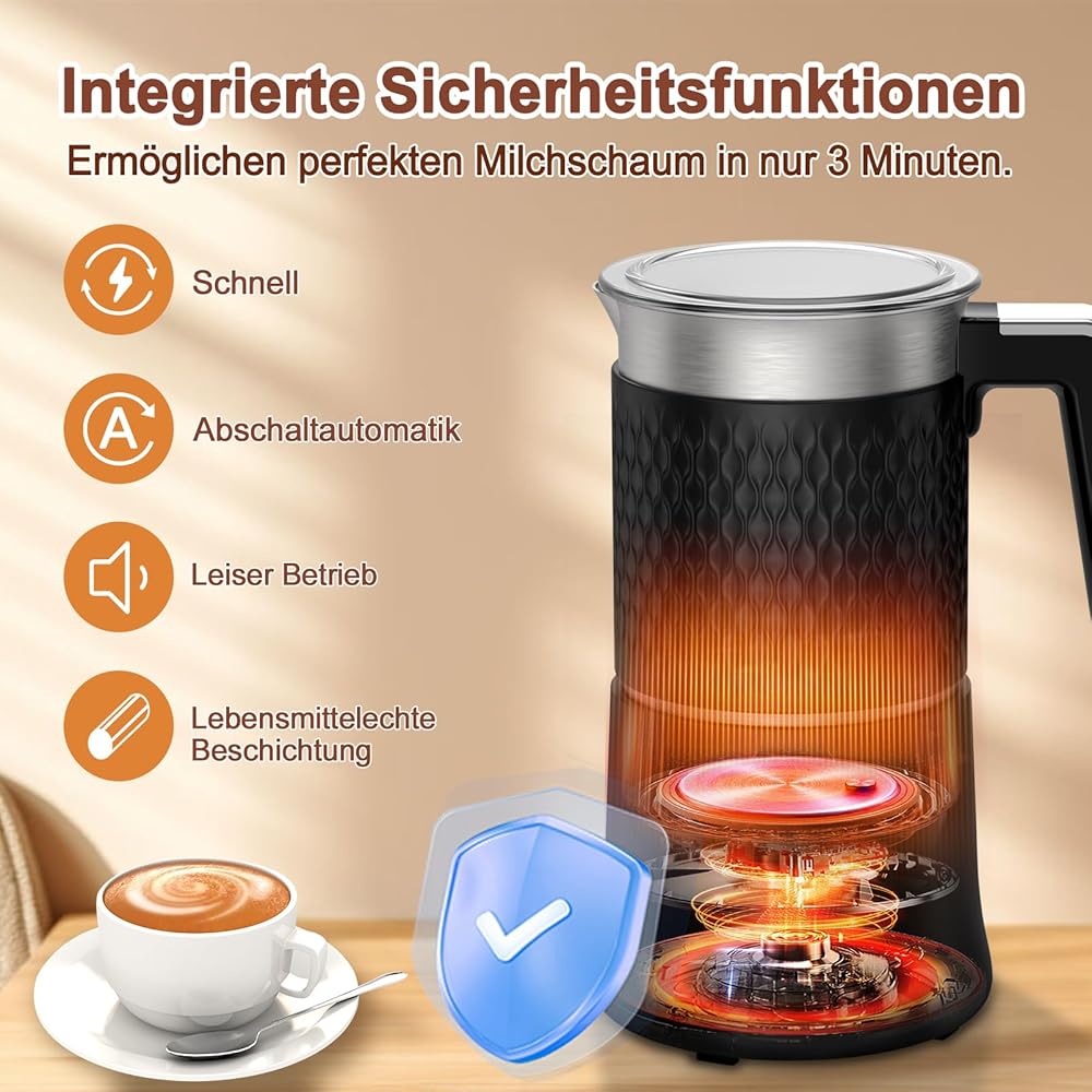 Mousseur à lait électrique 5 en 1 - Mousseur à lait automatique - 350 ml - Grande capacité - Passe au lave-vaisselle - Pour mousse de lait chaude et froide - Chocolat chaud - Latte Cappuccino - Noir : Cuisine et Maison
