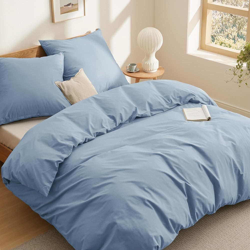 BEDSURE Parure de lit 220 x 240 cm - En coton - Gris-bleu - Parure de lit 3 pièces - Housse de couette 220 x 240 cm - 2 taies d'oreiller 80 x 80 cm - Certifié Oeko-TEX - Bleu avec fermeture éclair : Cuisine et Maison
