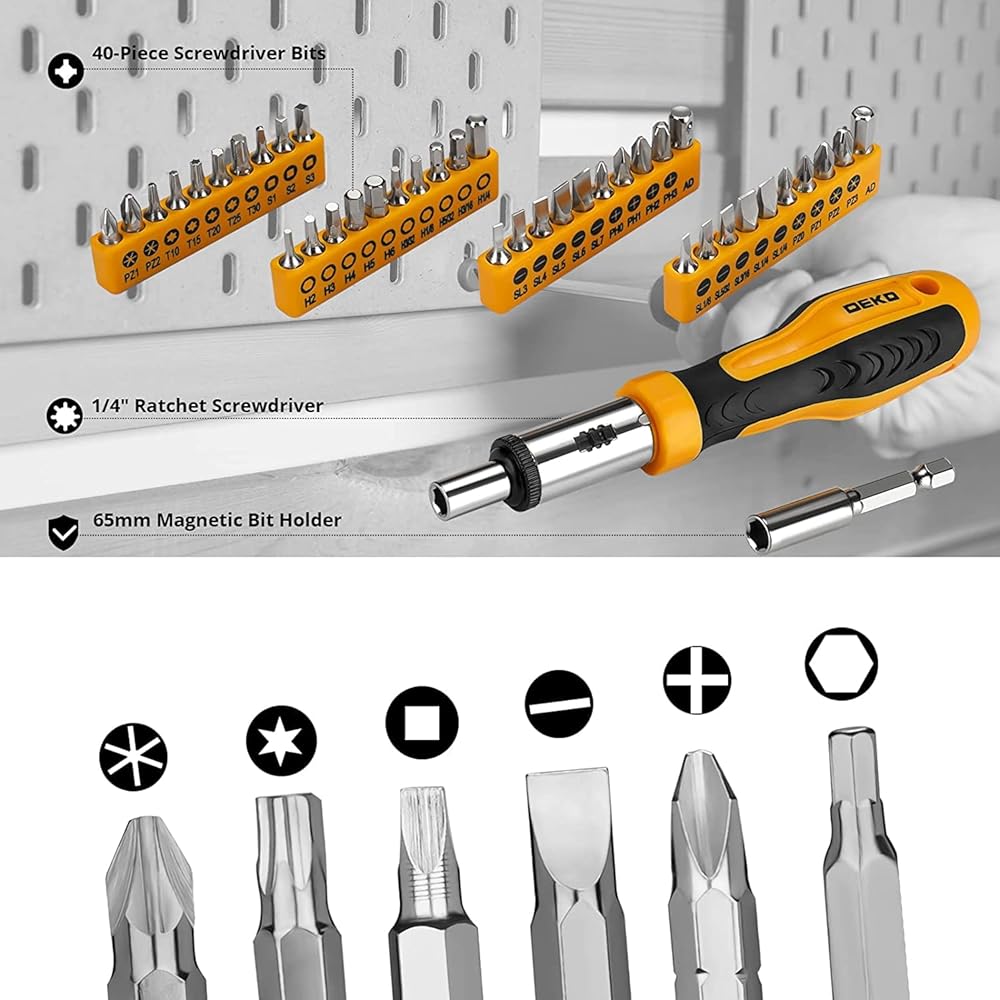 DEKO Caisse a Outil 228 Pièces, Malette Boite Coffret Complete Bricolage Portable Marteau Pinces Tournevis Clé Douille Ruban Mesurer Testeur Électrique Stylo Kits Réparation Combiné : Bricolage