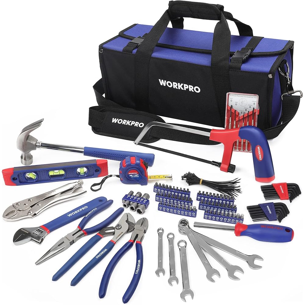WORKPRO Kit d'Outils 156 Pièces avec Sac Durable, Boîte à Outils Complete Parfait pour Bricolage, Entretien Domestique : Bricolage