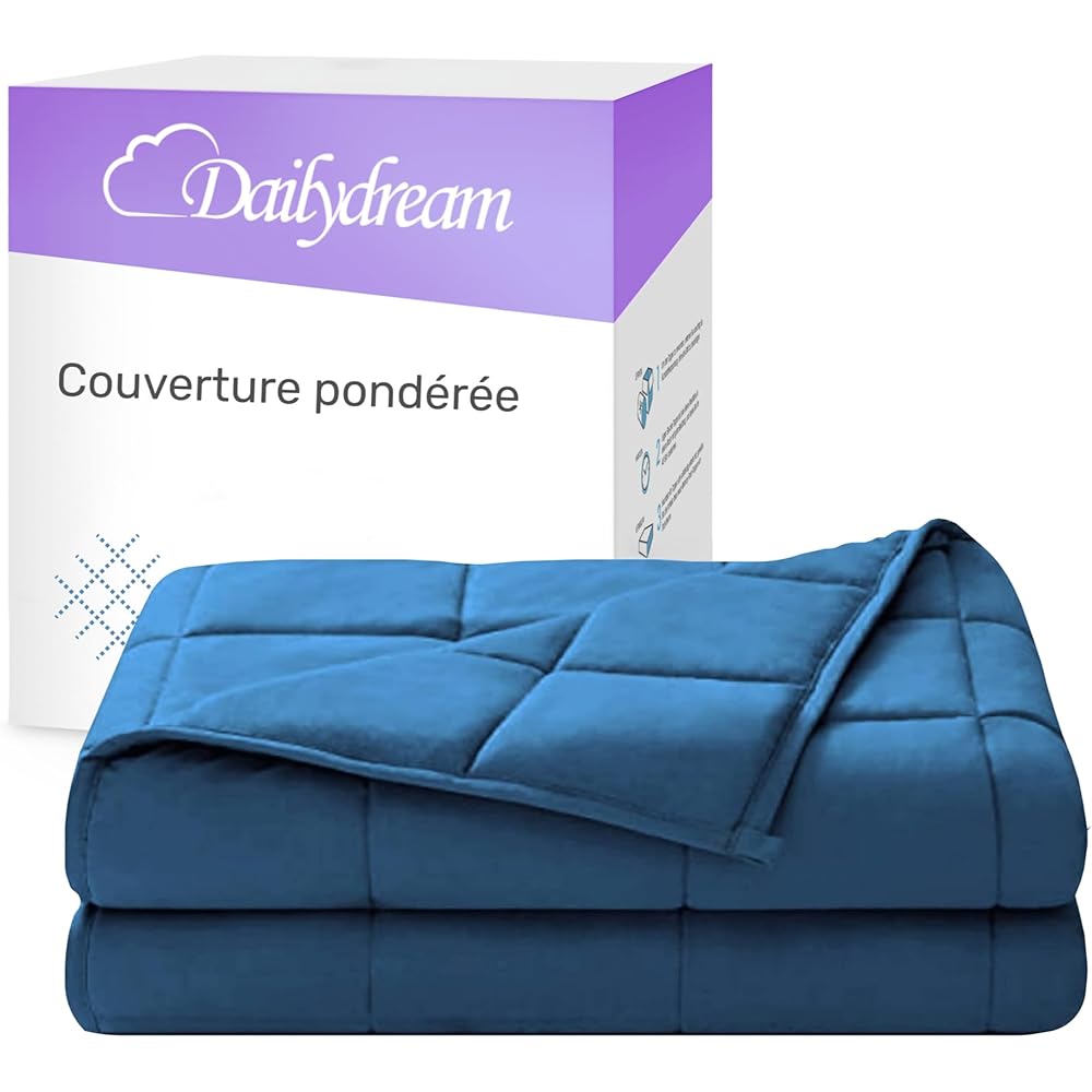 Dailydream Couverture lestée thérapeutique en Coton, 9,5 kg pour Adulte, 155x200 cm, Bleu : Cuisine et Maison