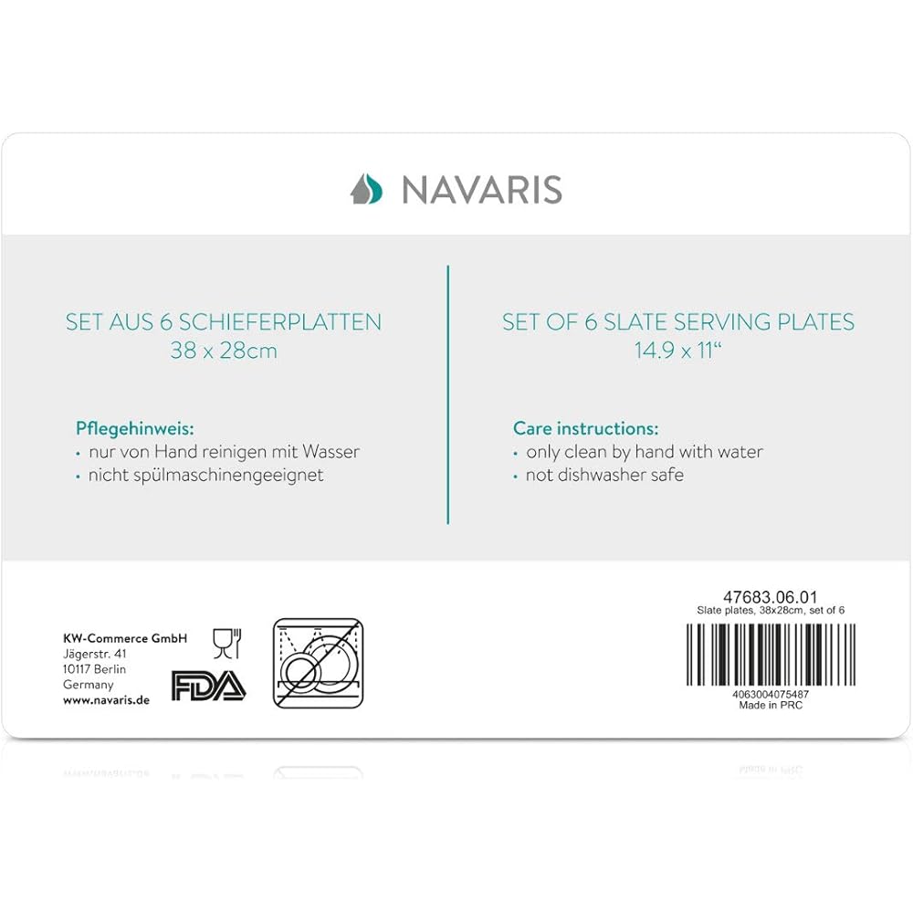 Navaris planche ardoise pour fromage apéro tapas charcuterie dessert - Lot 6x plateau en ardoise 38x28 cm - Assiette rectangulaire pour service plat : Cuisine et Maison