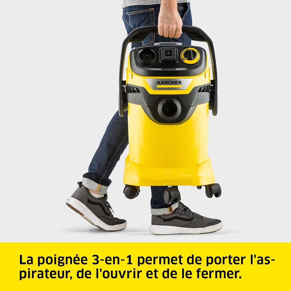 Kärcher Aspirateur Eau et Poussières WD 5 P V-25/5/22, avec Prise de Courant, Filtre Plissé Plat, Fonction de Nettoyage du Filtre, Cassette Filtrante, 1100 W, Cuve : 25 l, Tube d'Aspiration : 2,2 m : Cuisine et Maison