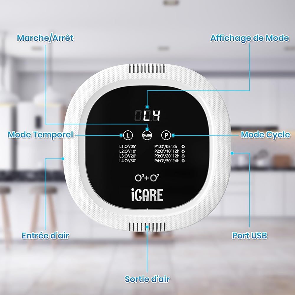 Générateur d'Ozone, 10000 mAh Rechargeable Purificateur d'air à Ions Négatifs Ozonizer, Stérilisateur d'Odeurs pour Chambre, Salle de Bain, Cuisine, Animaux Domestiques, Voiture, Formaldéhyde Chasse : Cuisine et Maison