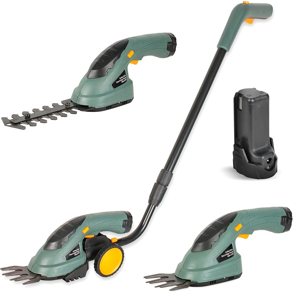 Coupe Bordure + Taille Haie Electrique sans Fil FISHTEC - Cisaille à Gazon 2 Types de Lames : Taille Herbe + Sculpte Haie - Batterie Lithium 3,6 V Inclus - Manche Télescopique 92 cm : Jardin
