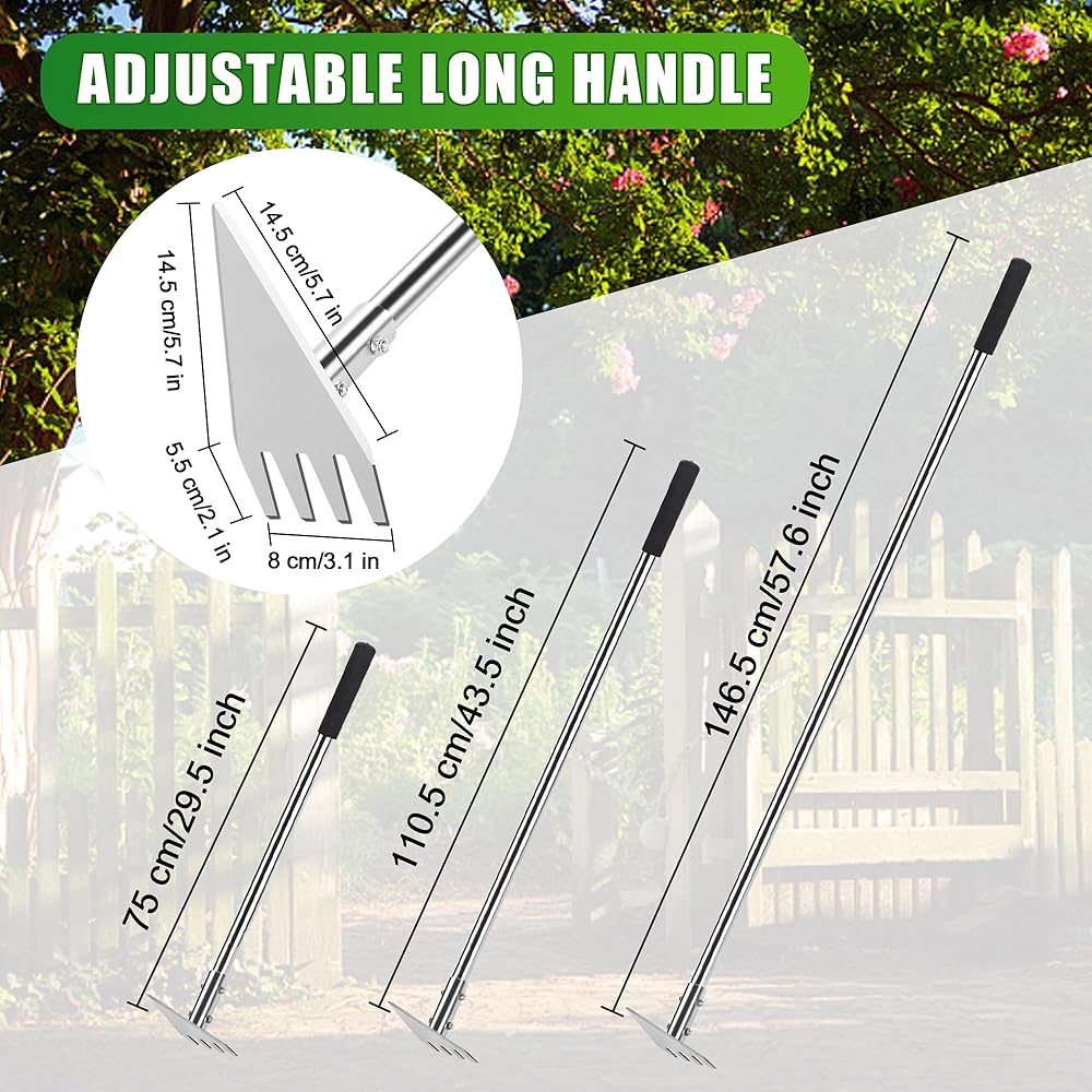 BARAYSTUS Binette à double tête - 74,9 - 146,6 cm - Manche long réglable - Outil de jardinage en acier inoxydable - Pour jardinage, plantation, désherbage, creusage, ameublissement du sol : Jardin