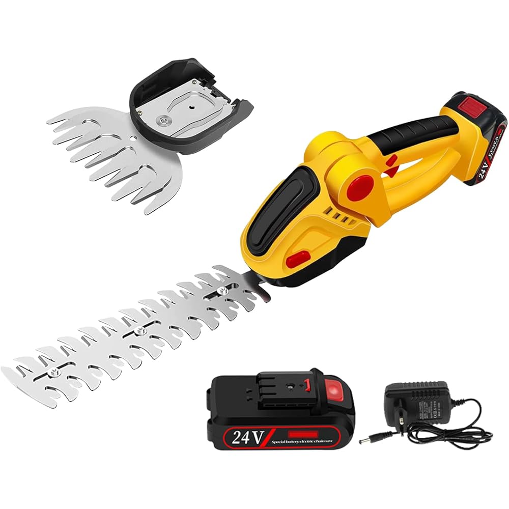 Taille-haie sans Fil, 24V 2 en 1 Cisaille à Main avec Batterie Rechargeable Lithium-ION et Chargeur, Coupe-Herbe électrique pour Jardin et Pelouse : Jardin