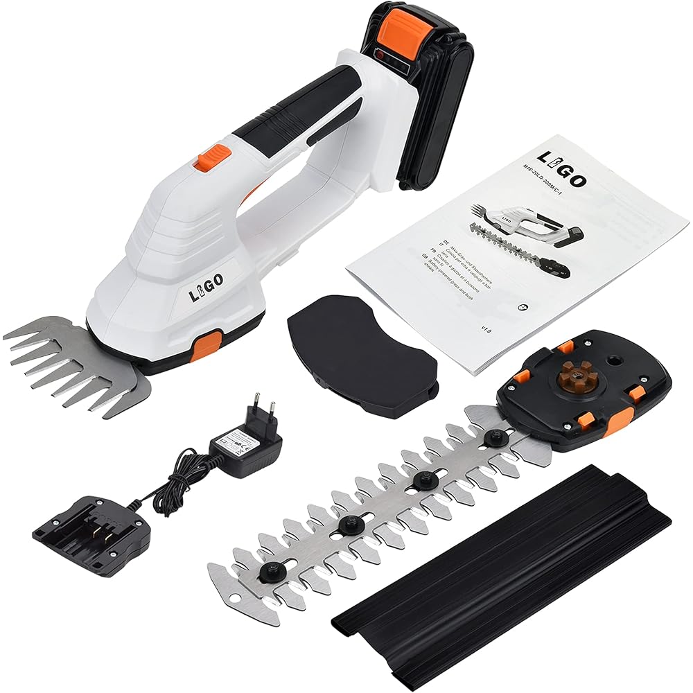 Taille-Haies, LIGO Cisaille à Gazon sans Fil de 20 V, 2 en 1 Sculpte-Haies et Taille-Herbes avec Batterie de 2 000 mAh et Chargeur pour Bordures de Pelouse et Arbustes : Bricolage
