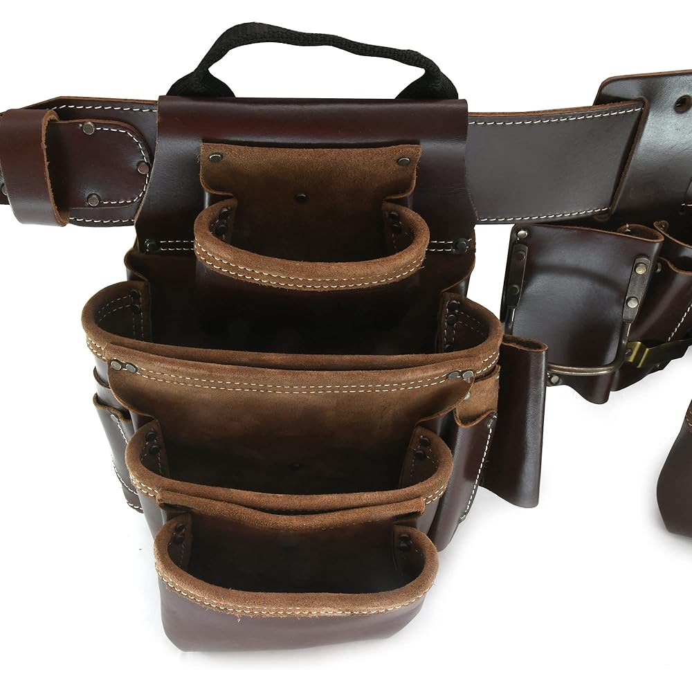 Style n Craft Combinaison de cadre professionnel 4 pièces et 22 poches, ceinture à outils avec 2 pochettes à outils, un porte-outils multifonction à 4 poches et 1 boucle pour marteau en cuir, ceinture : Cuisine et Maison