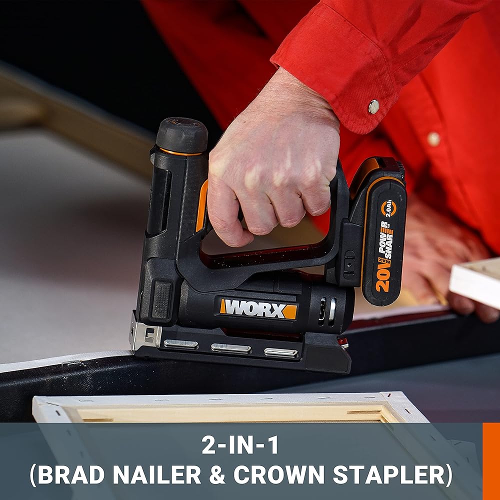 WORX 18V (20V MAX) Agrafeuse Cloueuse sans fil WX843, 2 en 1 Cloueuse + Agrafeuse Electrique, Powershare, 500pcs 15mm 18 Gauge Brad Clou + 500pcs 10mm Type 53 Agrafes : Bricolage