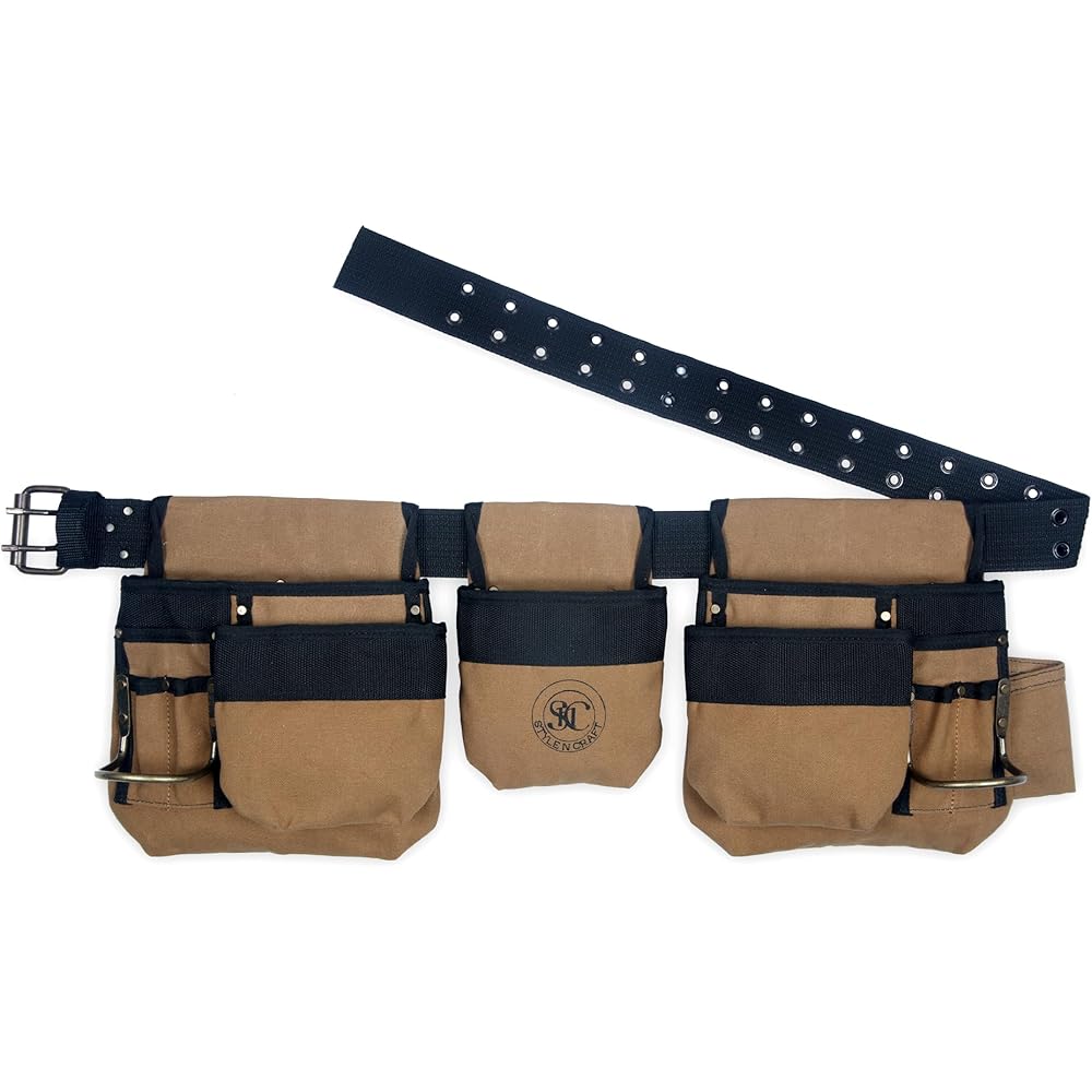 Style n Craft - Lot de 4 ceintures à outils de charpentier 12 poches, ceinture à outils en toile imperméable et résistante, marron (97425) : Bricolage