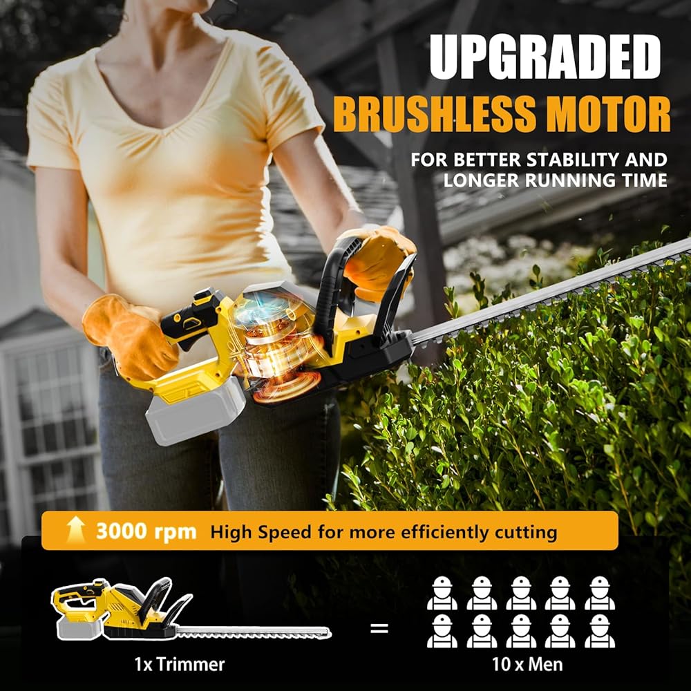 Taille-haie sans Fil Compatible avec Dewalt 20V Batterie (sans Batterie), 3000RPM Cisaille à Haies électrique sans balais avec Lame de 52cm et tête pivotante à 180° : Jardin