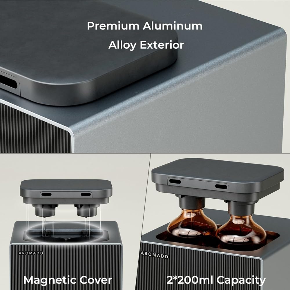 Aromadd Diffuseur intelligent sans eau 2025 de 2000 m², 2 machines à air parfumé de 200 ml pour maison et hôtel, technologie d'air froid, diffuseur d'huiles essentielles pour grande pièce – Double : Hygiène et Santé