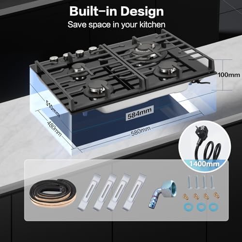 TopStrong Plaque de cuisson gaz 4 feux verre noir