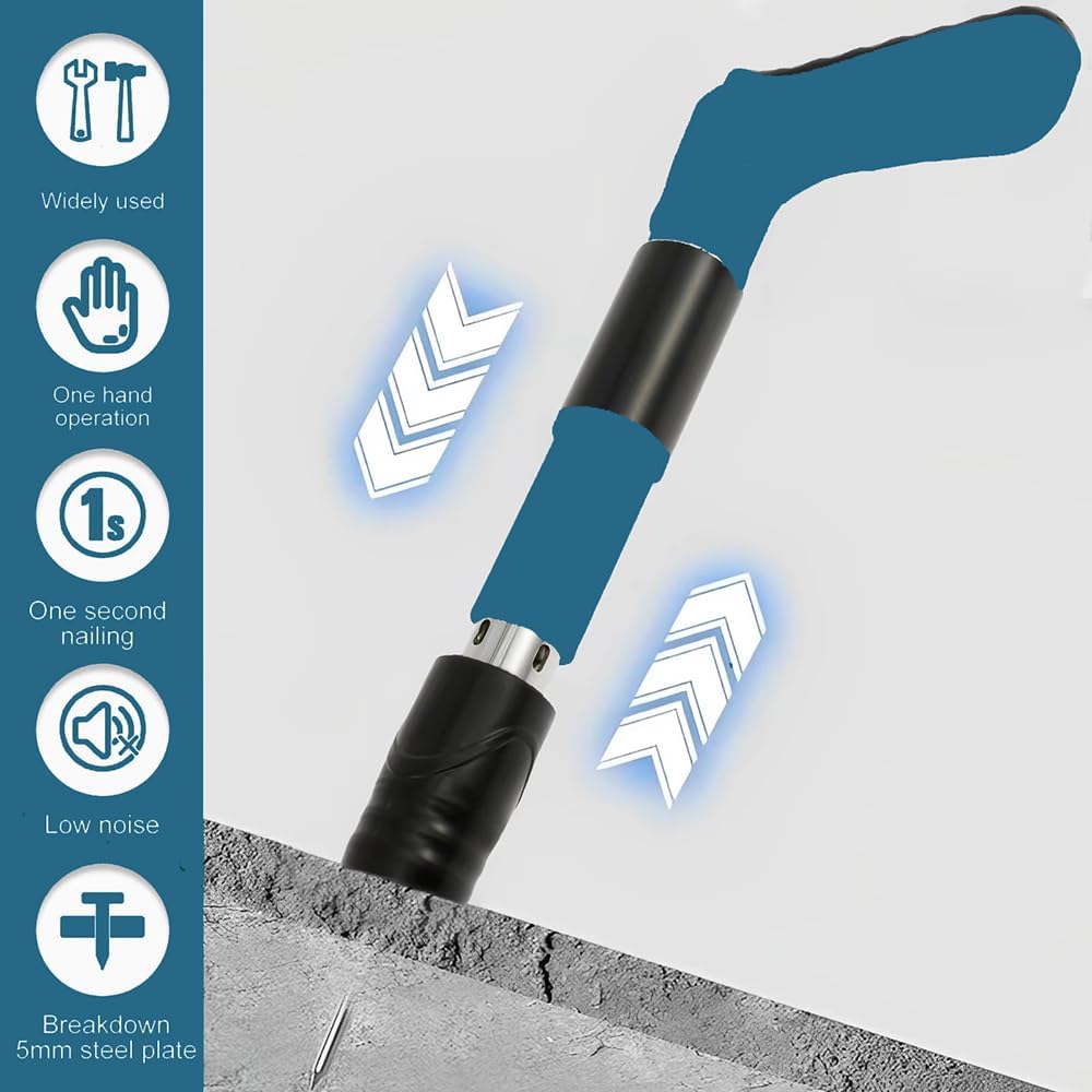 Cloueuse,Cloueur Beton,Pistolet A Clou,pistolet à ongles portable,avec 300pièces clou beton(7.3mm),lunettes,Boîte en plastique 5 Engrenages Réglable Double Silencieux,pour mur en ciment,maison : Bricolage