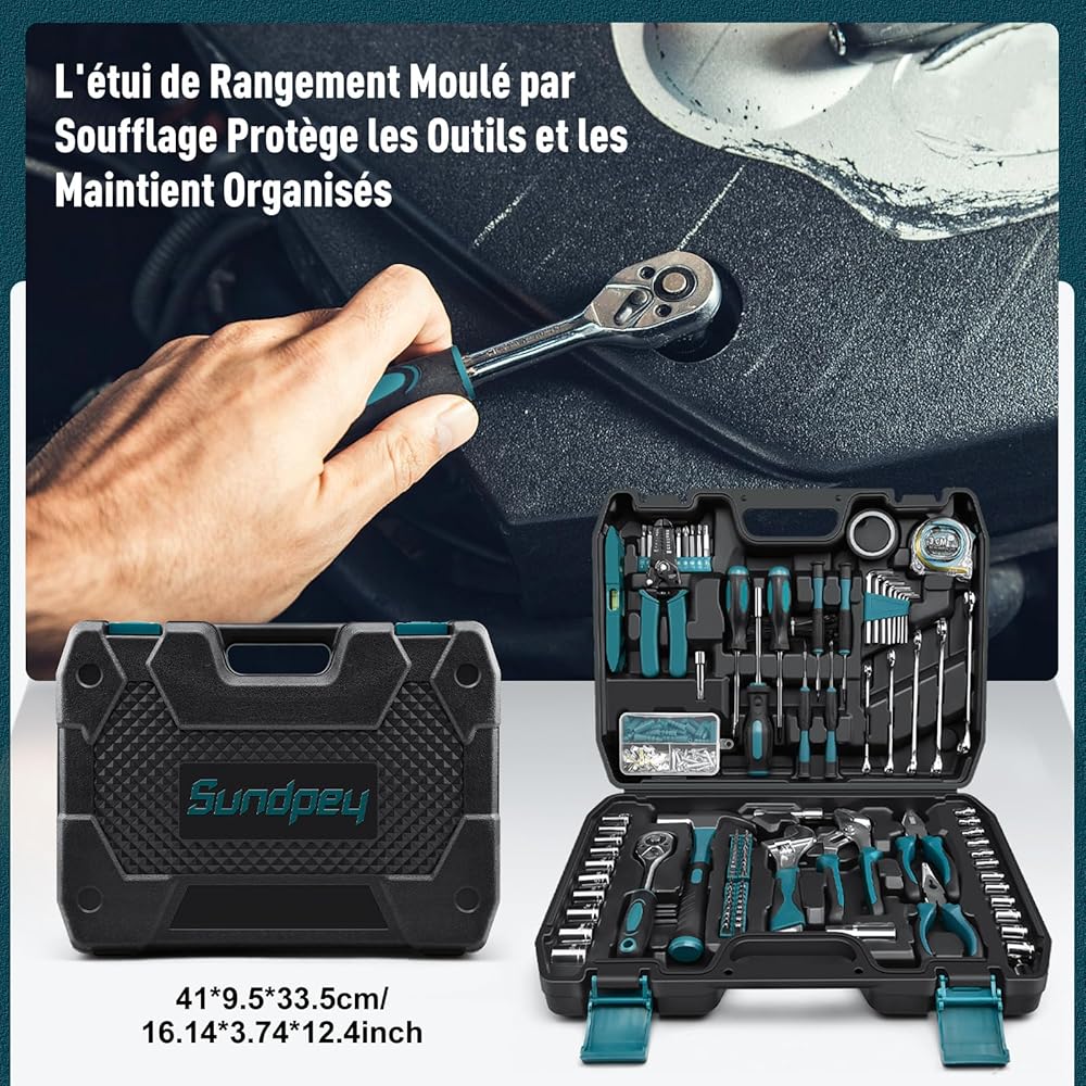 Sundpey Boite a Outils Complete 281 pièces - Caisse a outil pour Hommes et Femmes Malette Outils Complet Avec Ensemble de Clés à Douille Ensemble de Tournevis Clé Hexagonale Métrique Pinces : Bricolage
