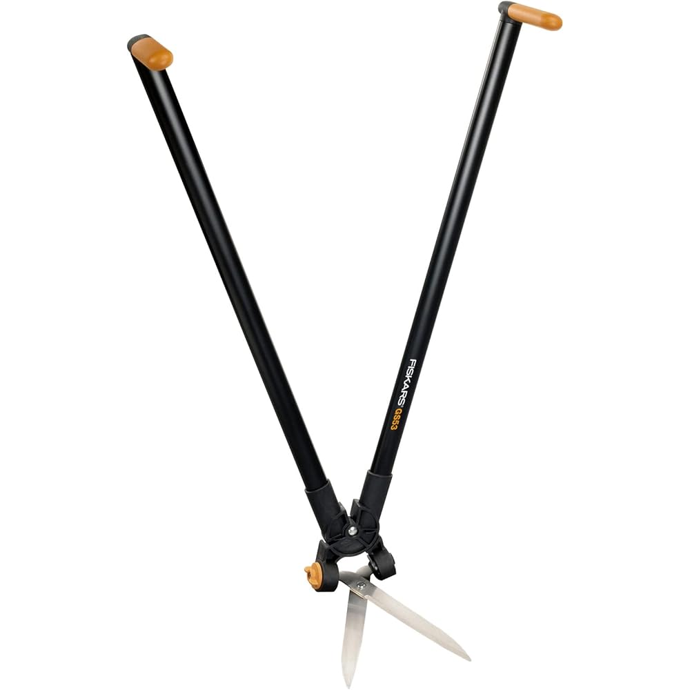 Fiskars Cisaille à Levier multifonctions pour haies & gazon, Portée max.: 2,5 m, Noir/Orange, PowerLever, GS53, 1001565 : Jardin