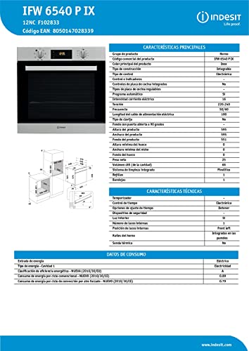 Indesit IFW6540PIX Four encastrable pyrolyse 66L
