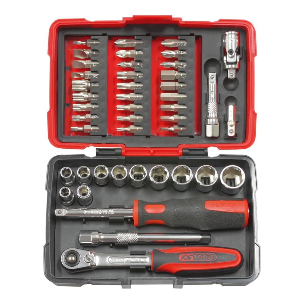 KS Tools 922.0647 - Coffret de douilles et accessoires en pouces 1/4'' - Gamme ULTIMATE® - Ultra compact - Coffret bi-matière avec coins renforcés - Finition chromée satinée - 44 pièces : Bricolage