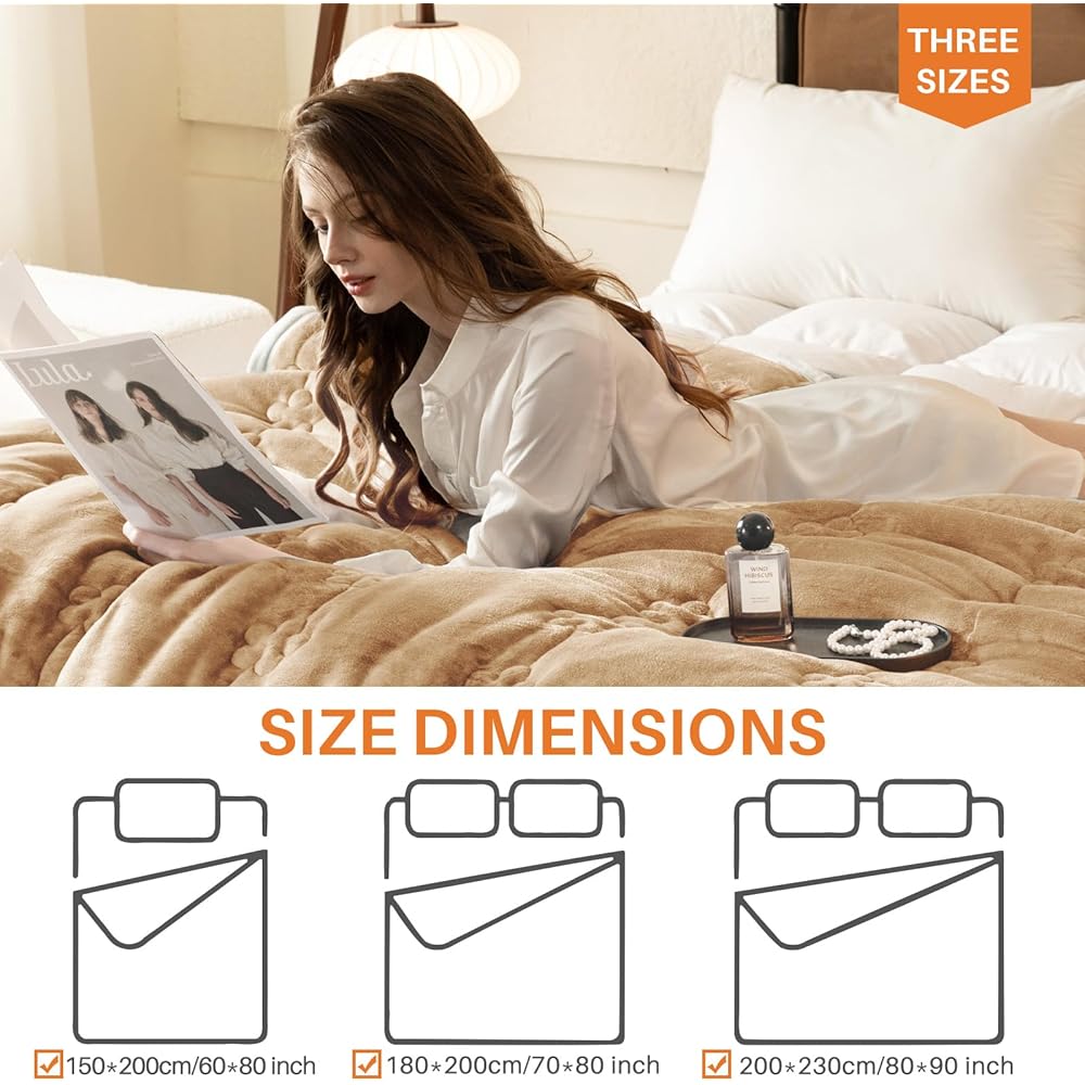 ShowyLive Couverture Polaire Flanelle Douillette 810gsm pour Chambre Canapé, Grand Chaud et Doux en Peluche Plaid Fourrure pour l'hiver (Camel, 200 x 230 cm) : Cuisine et Maison