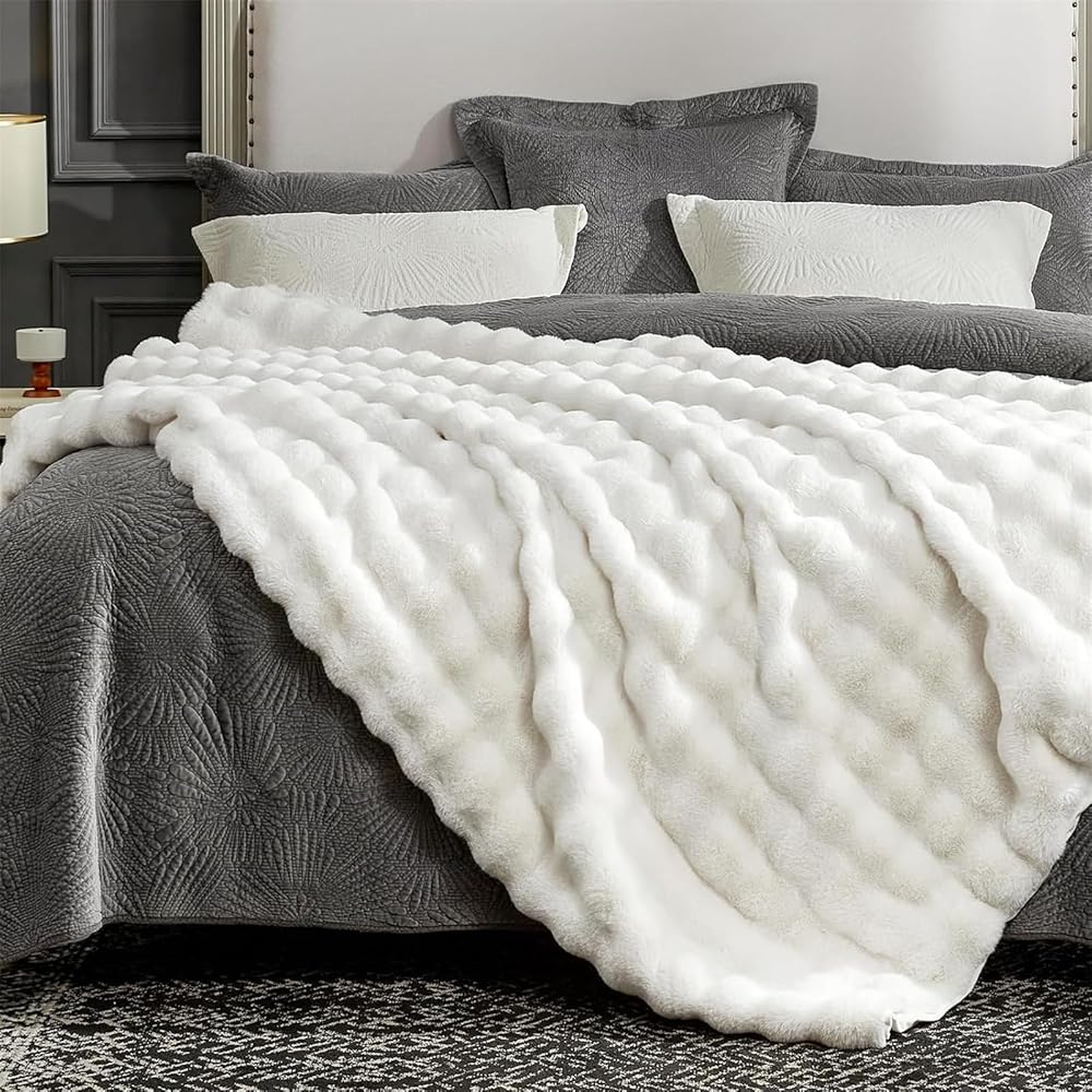 LINGKY Couverture 160x200 cm, Couverture Polaire Flanelle Super Douce, Epaisse Plaid Fausse Fourrure Haute Qualité, Chaude Et Confortable, Couvre-Lit Et Housse De Canapé, Blanc : Cuisine et Maison