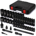 MIXPOWER Lot de 49 douilles à choc 1/2" profondes/peu profondes, (8 mm-32 mm), CR-V, métrique, comprend des barres d'extension, des adaptateurs, un joint universel à impact : Bricolage