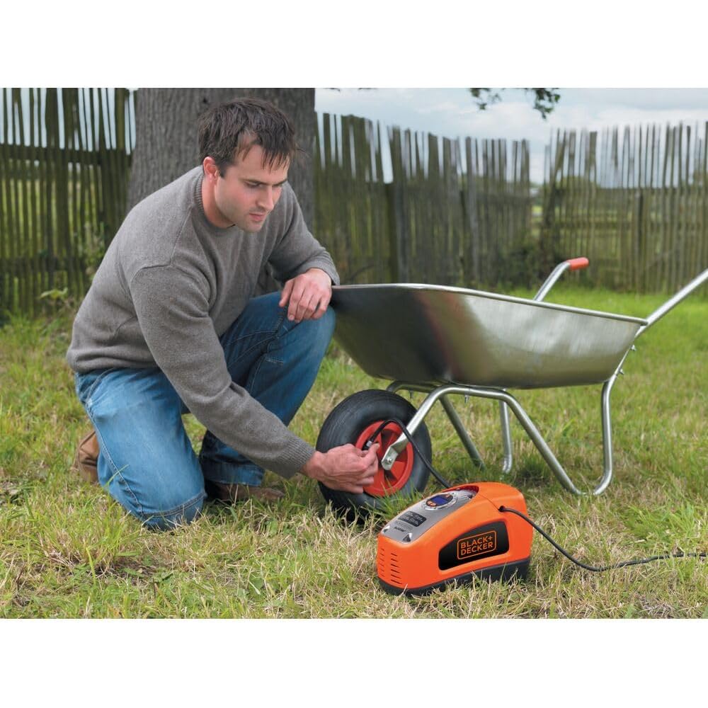 BLACK+DECKER ASI300-QS Gonfleur-Compresseur Filaire - 11 Bars - 160 PSI - 220 V ou Allume-Cigare 12V - Fourni avec 1 Aiguille et 2 Embouts : Bricolage