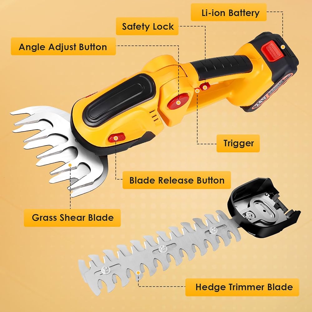 Cisaille à Gazon et Arbustes sans Fil-Taille-Haies électrique Sculpte, Tondeuse à Gazon 24V avec 2x1500 mAh Batterie, 2 Lames(30cm&10cm), 2 in 1 Scupte Haies et Cisaille à Gazon : Jardin