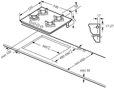Schneider SCTG6040B1 Table de cuisson gaz 4 foyers