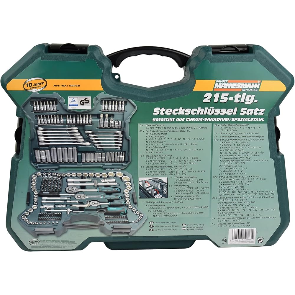 Brüder Mannesmann Set de clés à douille 0,6 / 0,95 / 1,27 cm 215 pièces : Bricolage