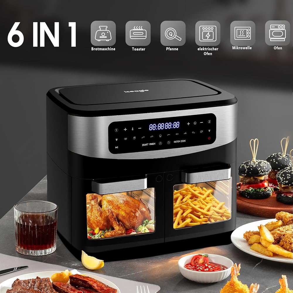 Iceagle Air Fryer 12L double tiroir, 2600W, noir