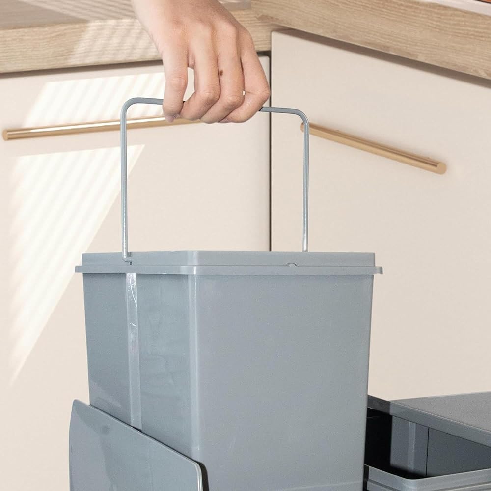 Poubelle de recyclage pour meuble de cuisine, poubelle sous évier 20 L, fixation inférieure et retrait manuel, poubelle amovible, avec couvercle : Cuisine et Maison