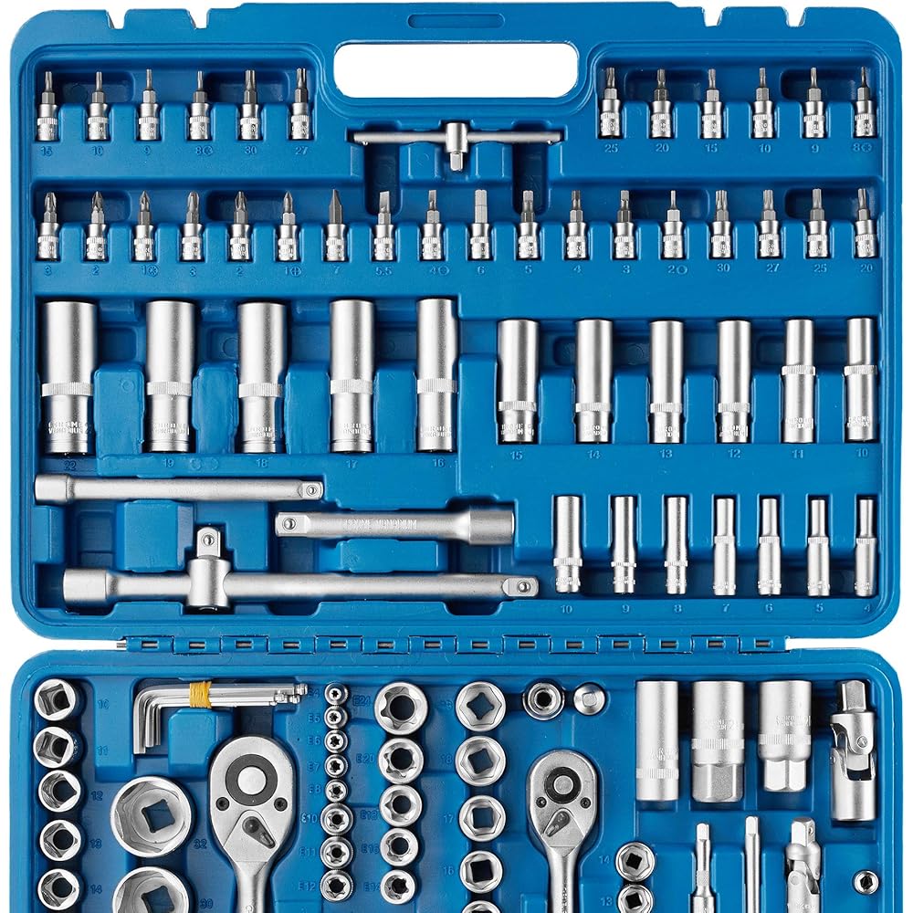 TecTake Coffret de clés à cliquets de 171 pièces set compact clés à douilles 1/2, 3/8 et 1/4 pouce : Bricolage