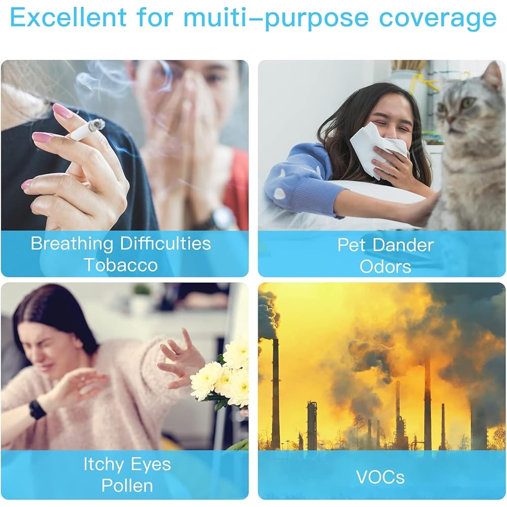 AIRTOK Purificateur d'air, CADR 210 m³/h, Couverture Max 793 ft2 | 360° Air Purifier, Purificateurs d'air capturer 99,97% De Fumée Pollen Poussière Jusqu'à 0,1 Micromètre| veilleuse,AP1001 : Cuisine et Maison