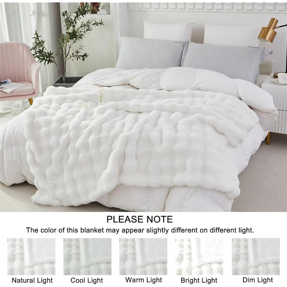 LINGKY Couverture 160x200 cm, Couverture Polaire Flanelle Super Douce, Epaisse Plaid Fausse Fourrure Haute Qualité, Chaude Et Confortable, Couvre-Lit Et Housse De Canapé, Blanc : Cuisine et Maison