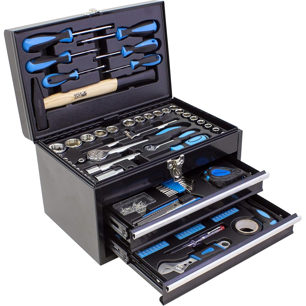 Karcher Mallette à outils 117 pièces - Ensemble d'outils avec marteau, tournevis, jeu de douilles et beaucoup plus : Bricolage