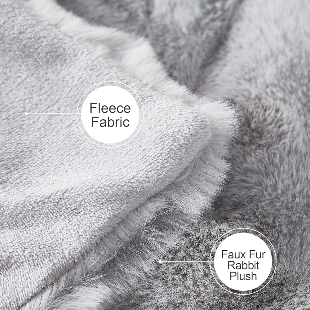 SHANNA Couverture en polaire, fausse fourrure de lapin, moelleuse et chaude, polyvalente, 1 000 g/m² d'épaisseur, 160 x 200 cm, gris clair : Cuisine et Maison