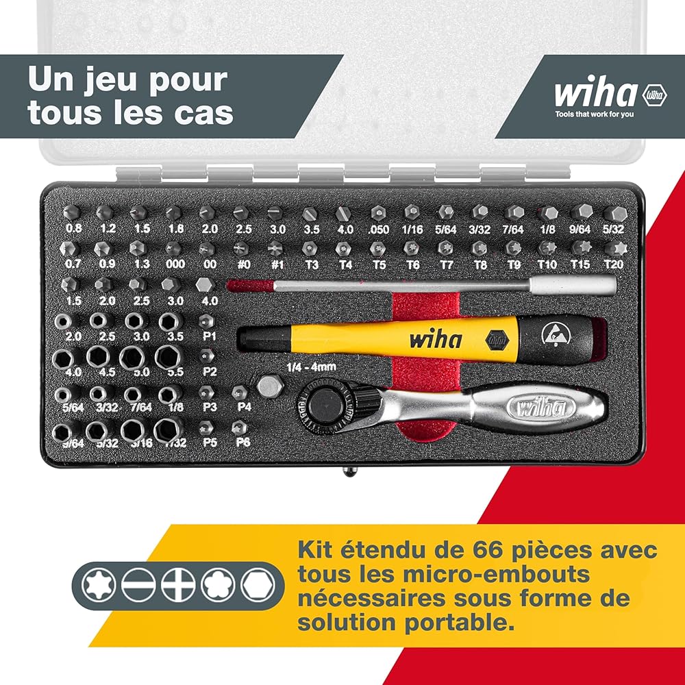 Wiha Jeu de 65 embouts avec coffret : Bricolage