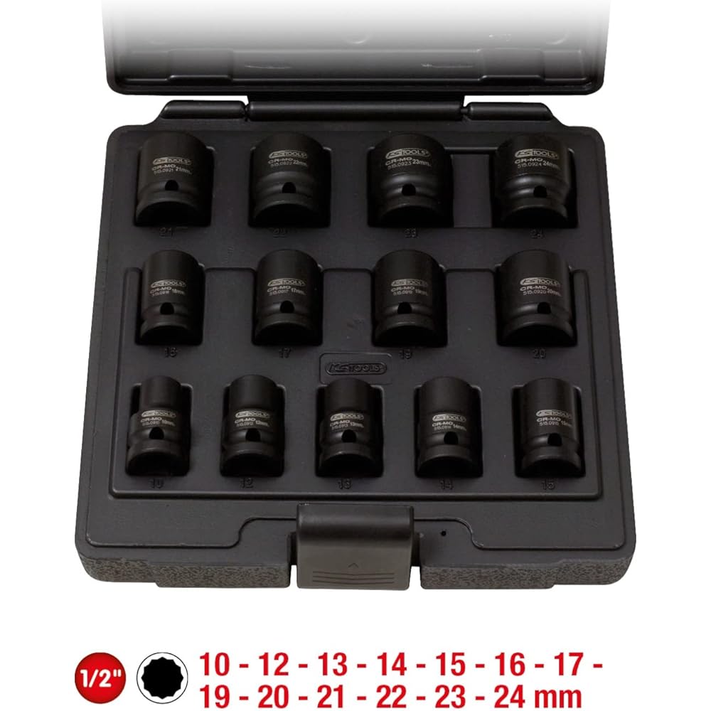 KS TOOLS 515.0900 Jeu de douilles à chocs 12 pans 1/2'', 13 pcs : Bricolage
