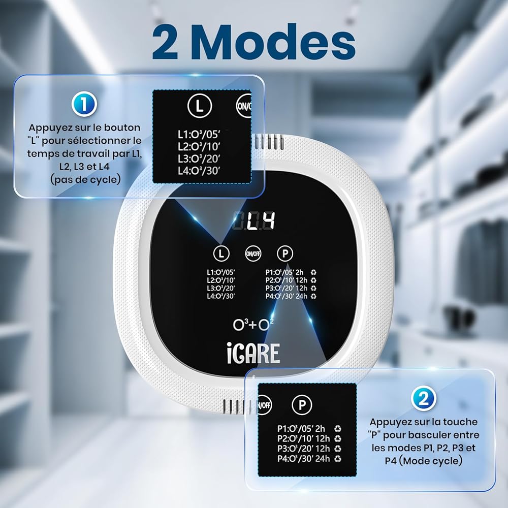 Générateur d'Ozone, 10000 mAh Rechargeable Purificateur d'air à Ions Négatifs Ozonizer, Stérilisateur d'Odeurs pour Chambre, Salle de Bain, Cuisine, Animaux Domestiques, Voiture, Formaldéhyde Chasse : Cuisine et Maison