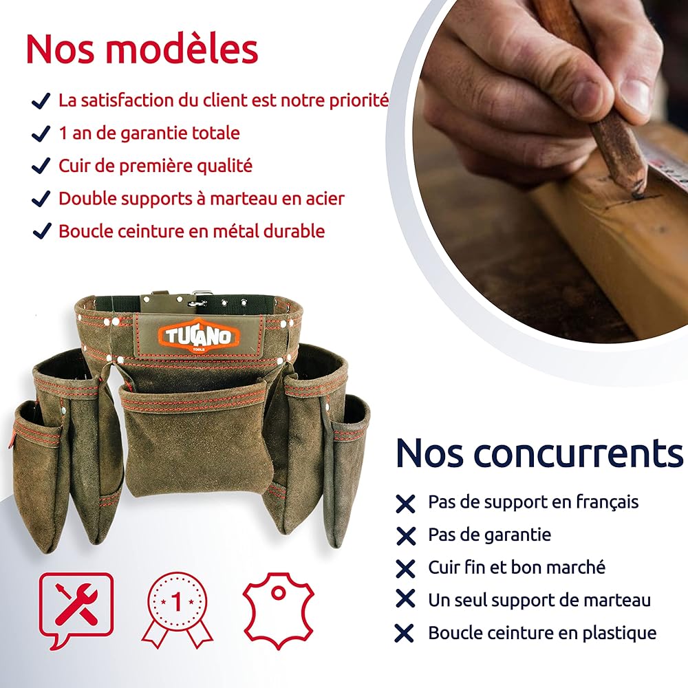 Ceinture à Outils en Cuir Pour Bricoleurs et Charpentiers. Ceinture Bricolage Parfaite Pour Electriciens. 12 Poches à Outils Pour Une Grande Capacité. Convient Aux Tailles S-XXL : Bricolage