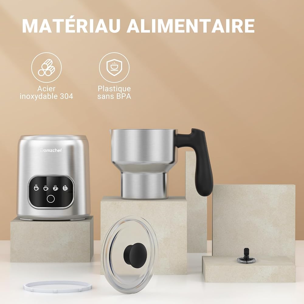 AMZCHEF Mousseur à lait électrique 4 en 1-400 ml - Avec écran tactile LED - Chauffage par induction 3D - Mousseur à lait - Chauffe également le chocolat et le lait pour latte, cappuccino et moka - : Cuisine et Maison