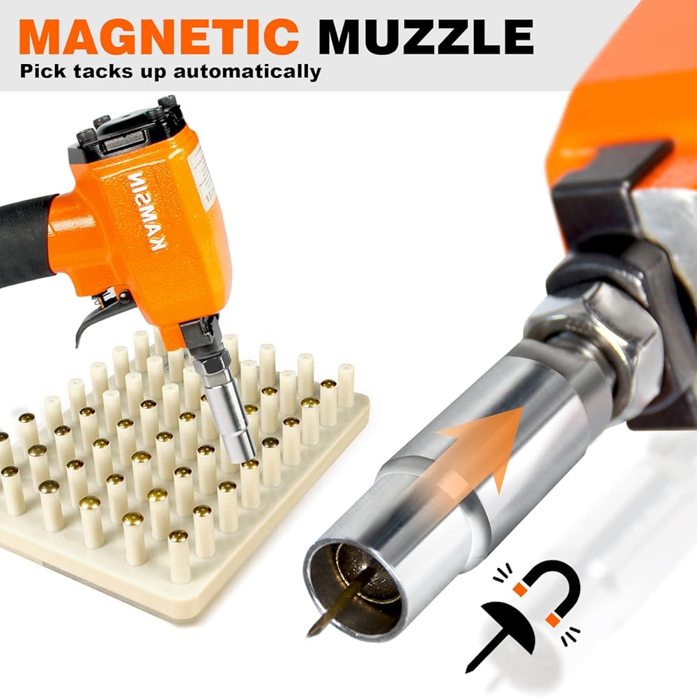 KAMSIN 1170 Cloueuse décorative pneumatique avec panneau de charge et manchon remplaçable, pistolet à clouer à air pour clous de tapisserie, épingles de tapisserie : Bricolage