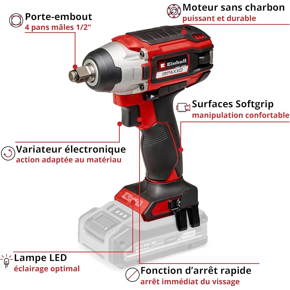Einhell Professional Boulonneuse sans fil IMPAXXO 18/230 Power X-Change (18 V, 230 Nm, moteur sans charbon) Livré sans Batterie ni Chargeur : Bricolage