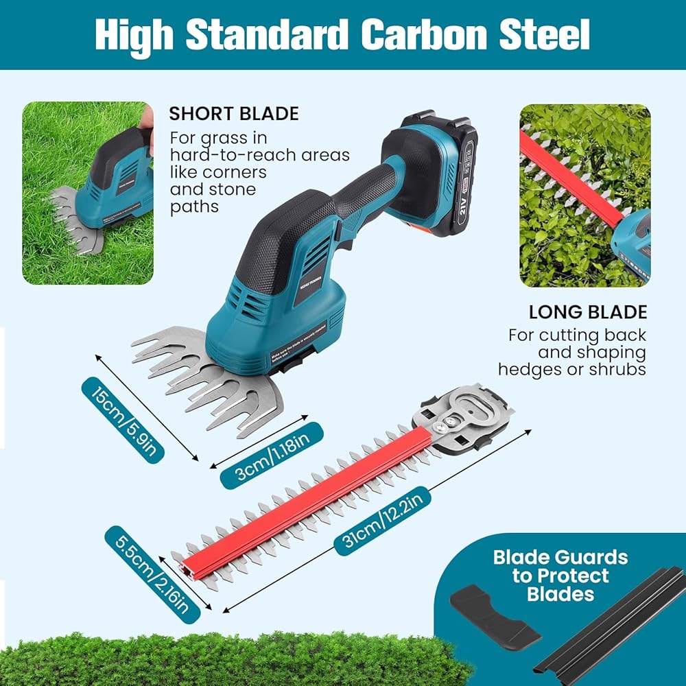 Cisaille Sculpte-Haie Electrique, Cisaille de jardin/ Taille-Herbes sans Fil 21V, Mini Taille-Herbes Taille Haie Electrique1500mAh*2, 2 Lames(42cm&15cm), Cisaille a Gazon Léger pour Coupe, Elagage : Jardin
