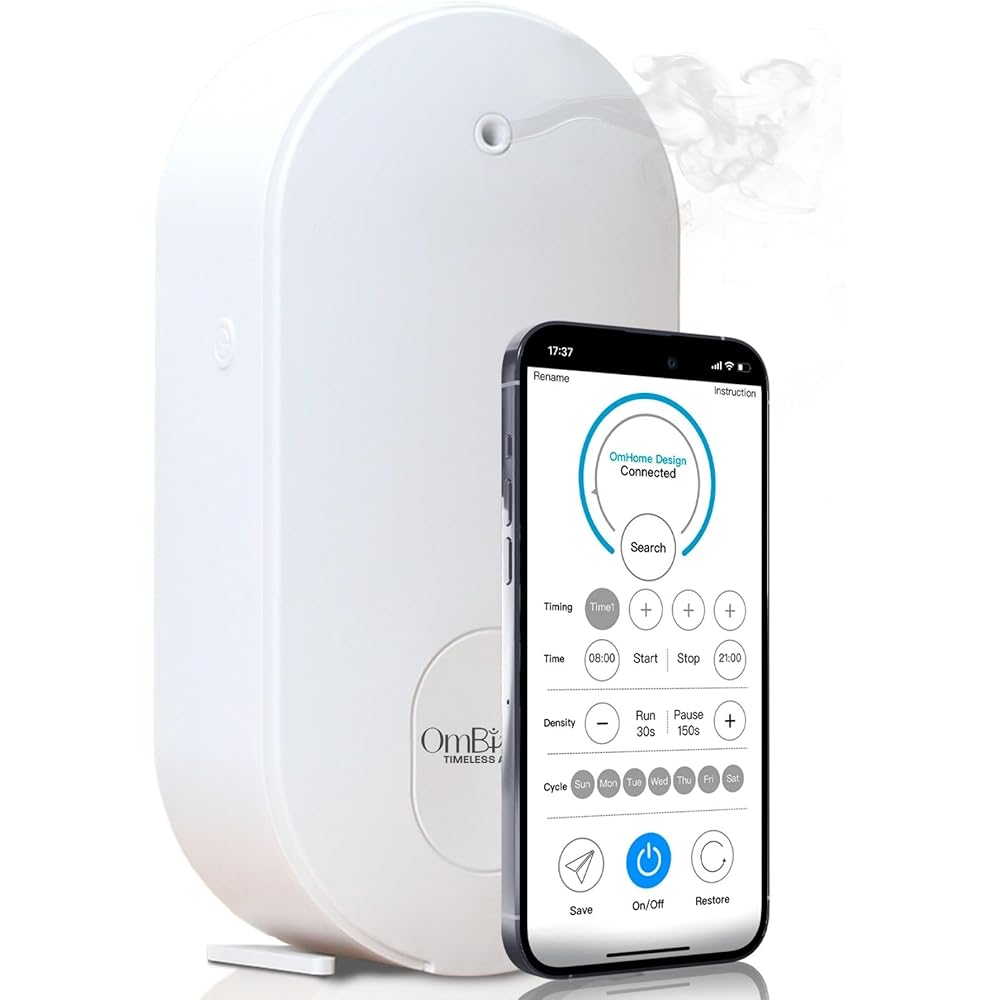Ombiance Diffuseur d'Arômes et d'Huiles Essentielles | Puissance & Bienfaits Dépassant Les Bougie Parfumées | Diffusion par Nebulisation | Contrôlé par Application Bluetooth, 300m³ Automatique : Hygiène et Santé