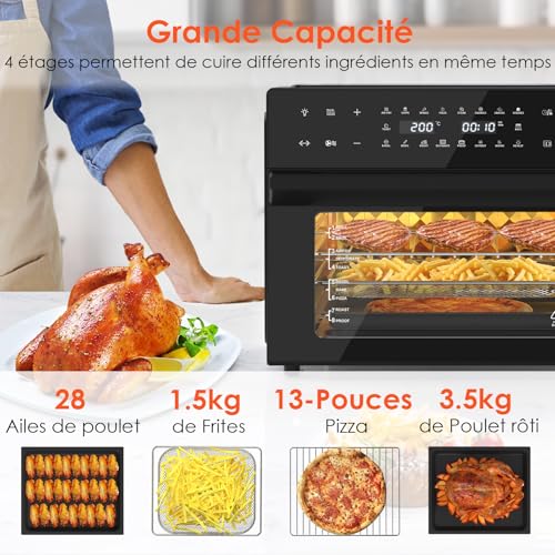 LLIVEKIT Friteuse sans huile XXL 30L avec fonction rôtisserie