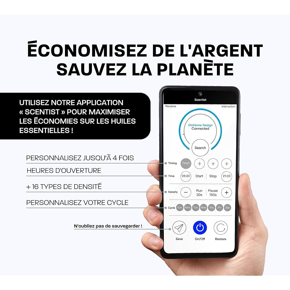 Ombiance Diffuseur d'Arômes et d'Huiles Essentielles | Puissance & Bienfaits Dépassant Les Bougie Parfumées | Diffusion par Nebulisation | Contrôlé par Application Bluetooth, 300m³ Automatique : Hygiène et Santé
